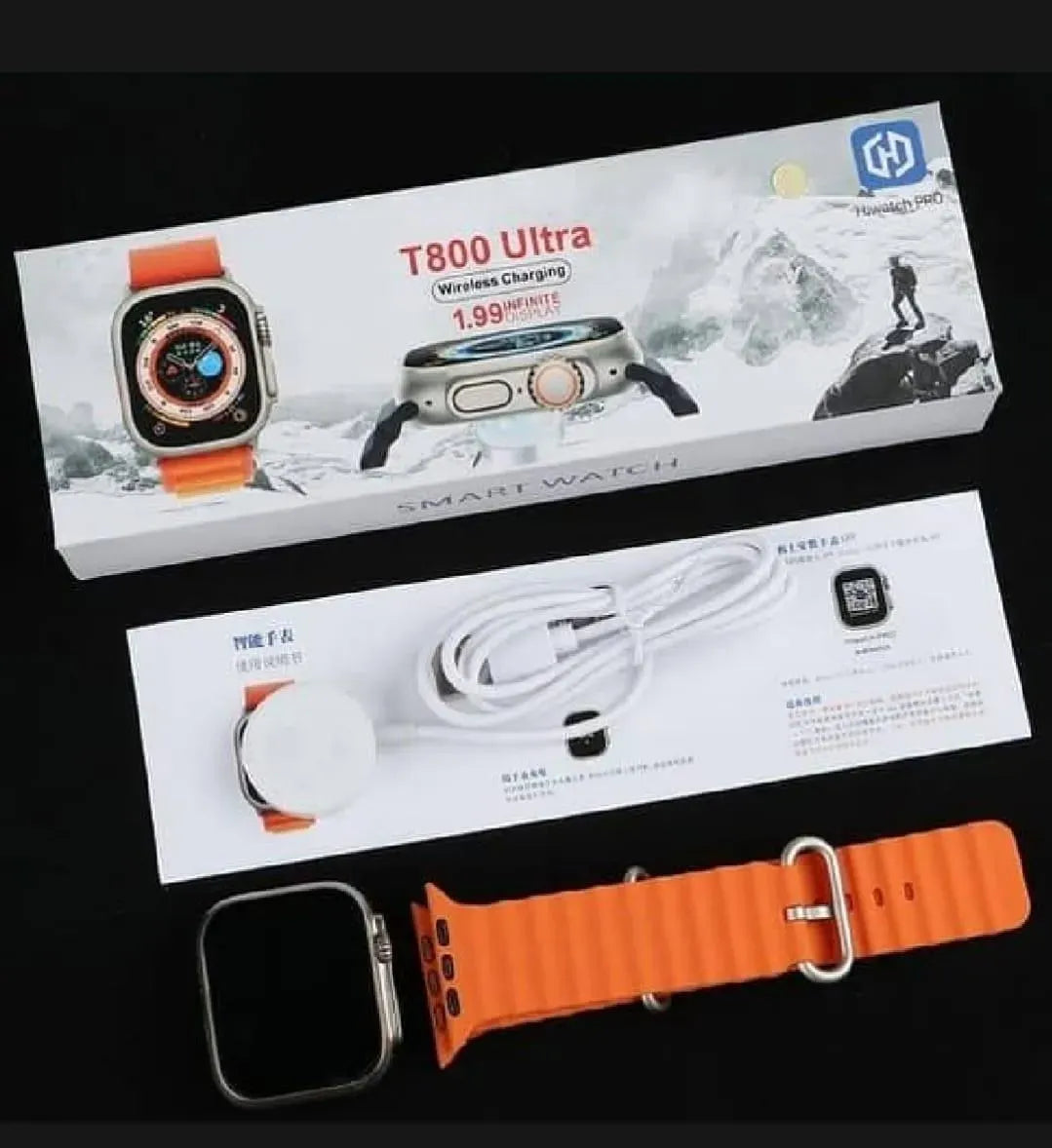 T800 Ultra Series Smart Watch – 2.0" HD Screen, Bluetooth Calling | Sporty Orange Edition