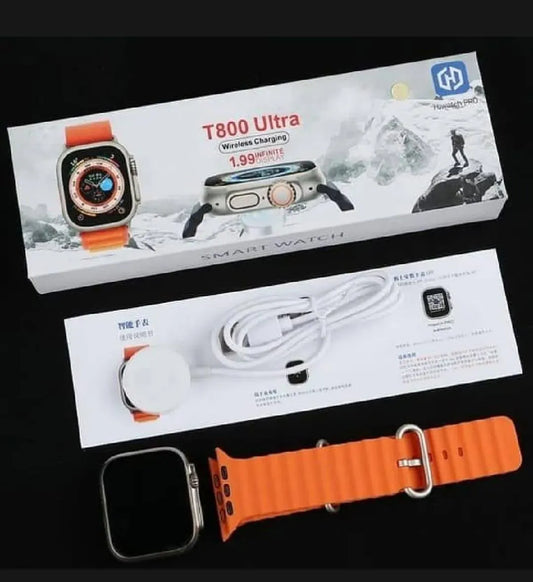 T800 Ultra Series Smart Watch – 2.0" HD Screen, Bluetooth Calling | Sporty Orange Edition